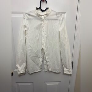 Women’s Ji Oh White Button Up Blouse Size 6 Open Back Structured Quiet Luxury